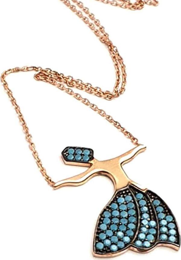 Turkuaz taşlı Semazen gümüş rose kolye - Image 1