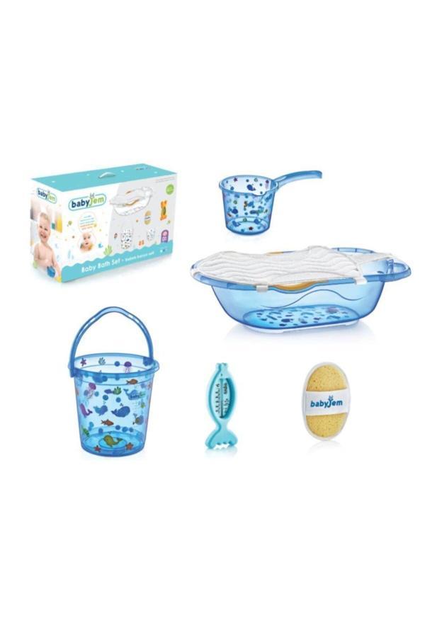 Babyjem Mavi Termometreli Şeffaf Desenli Bebek Banyo Seti 6 Parça - Image 1