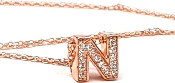 n harfi gümüş rose minimal kolye - Image 1