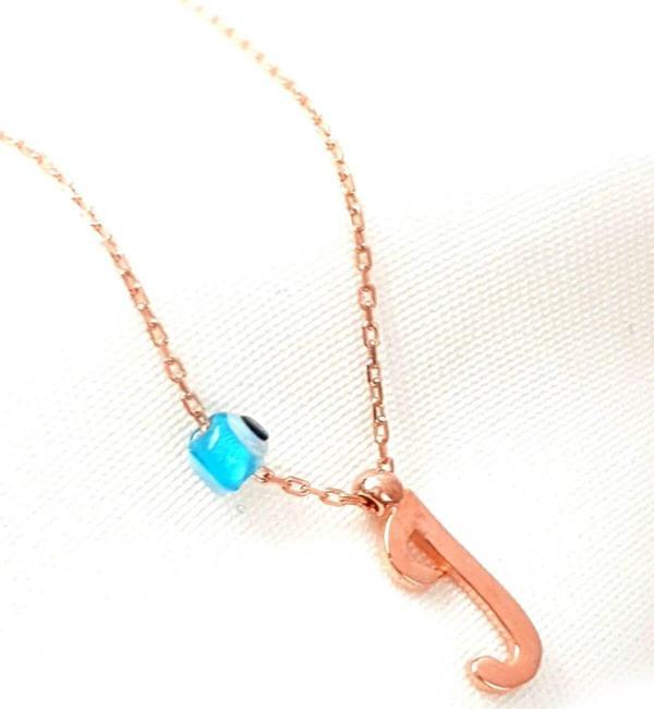 Nazar boncuklu J harfi gümüş rose kolye - Image 1