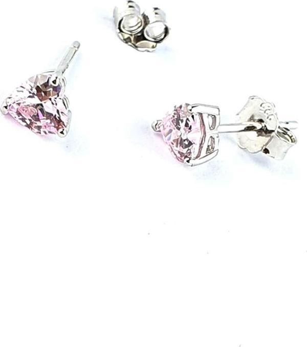 Sky Diamond Pink Morganit Taşlı Minimal Kalp Küpe - Image 1