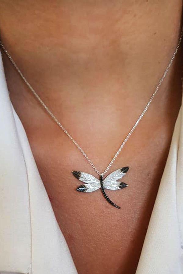 Oniks taş detaylı 925ayar gümüş tasarım yusufçuk kolye  - Image 1