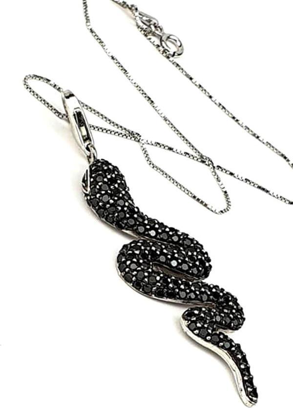 Oniks taşlı 925 ayar gümüş tasarım yılan kolye - Image 1