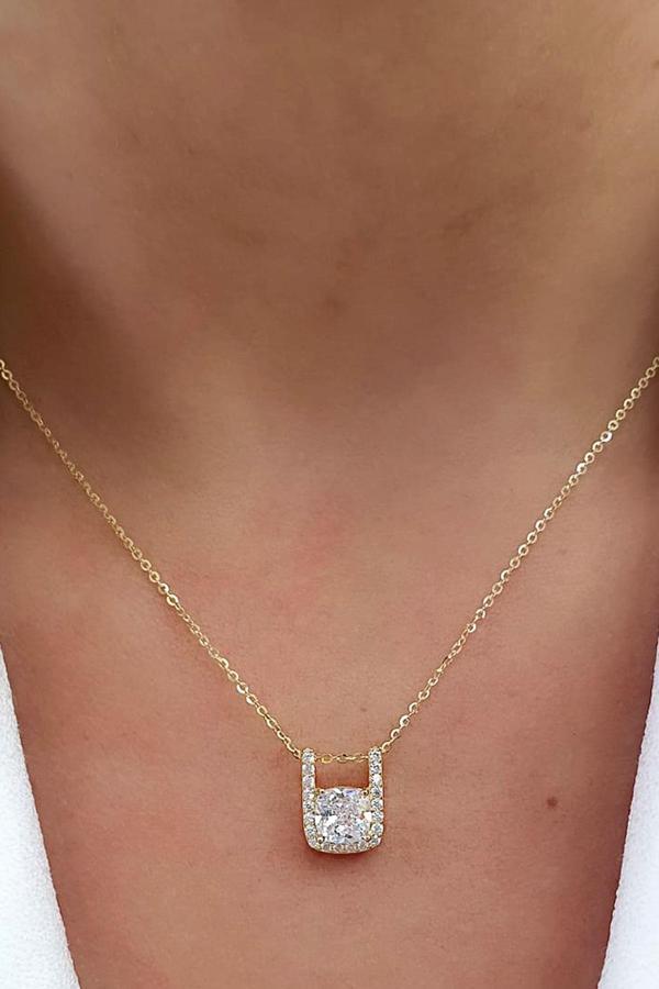 Sky Diamond Taşlı Ice Cut 925ayar Gümüş Üzerine Altın Kaplama Tasarım Tek taş Kolye  - Image 1