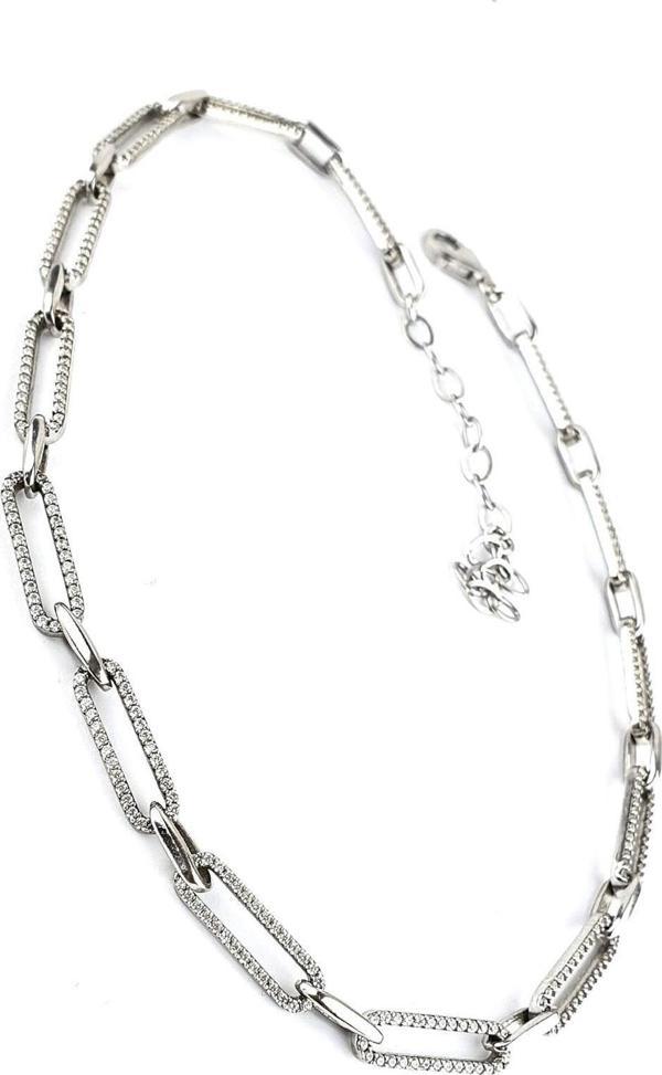Pırlanta Parlaklığında Zirkon Taşlı 925ayar Gümüş Tasarım Choker Kolye  - Image 1