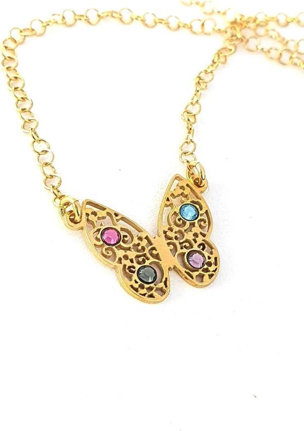 Swarovski Taşlı 925ayar Gümüş Üzerine Altın Kaplama Kelebek Kolye  - Image 1