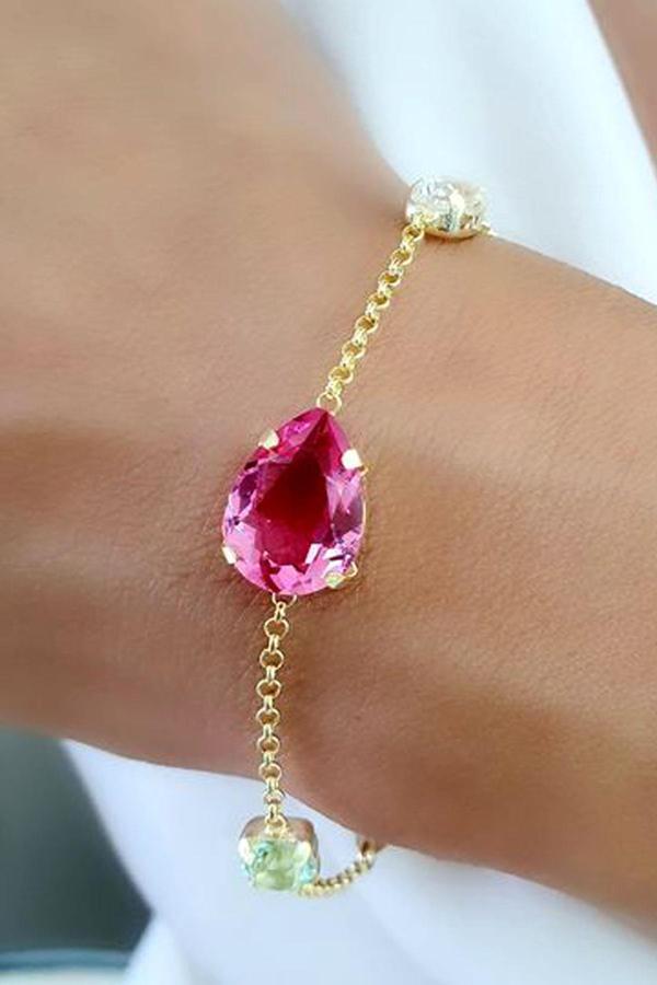 Swarovski Taşlı 925ayar Gümüş Üzerine Altın Kaplama Tasarım Bileklik - Image 1