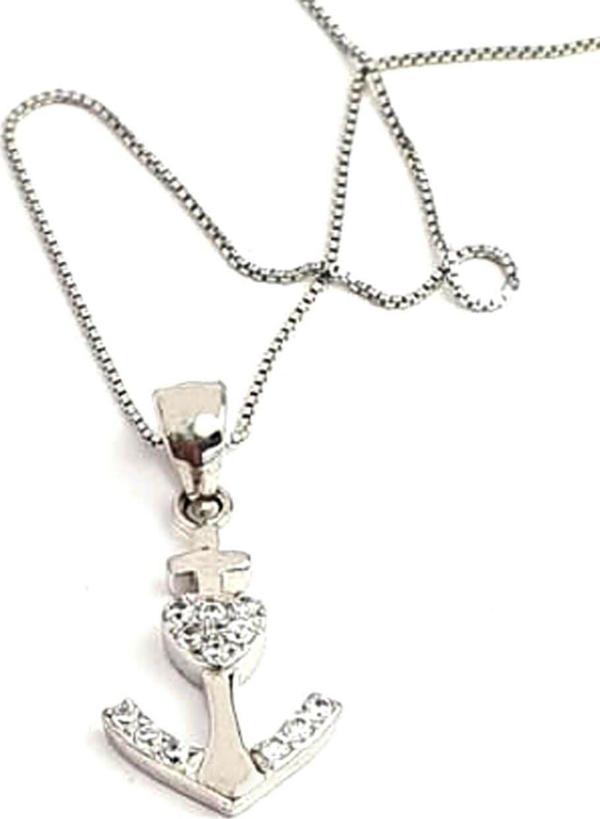 Zirkon taş detaylı 925 ayar gümüş çapa kolye - Image 1