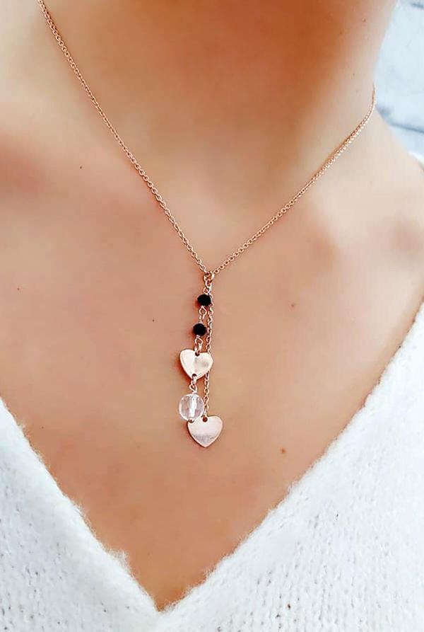 Swarovski taşlı Gümüş üzerine rose altın kaplama Kalpli Kolye - Image 1