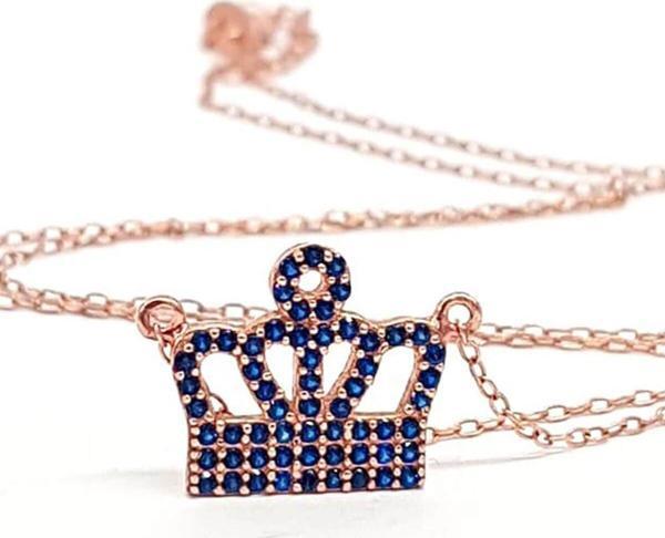 Taç Figürlü lacivert zirkon taşlı gümüş bayan kolye - Image 1