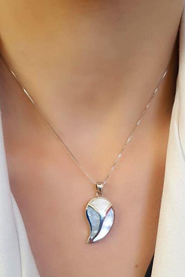 Renkli sedef taşlı 925 ayar gümüş kolye - Image 1