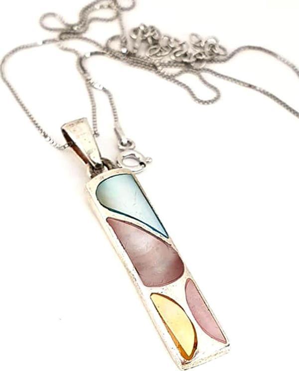 Renkli sedef taşlı 925 ayar gümüş modern kolye - Image 1