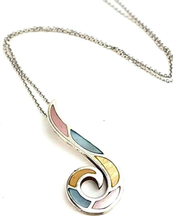 renkli sedef taşlı 925 ayar gümüş tasarım kolye  - Image 1