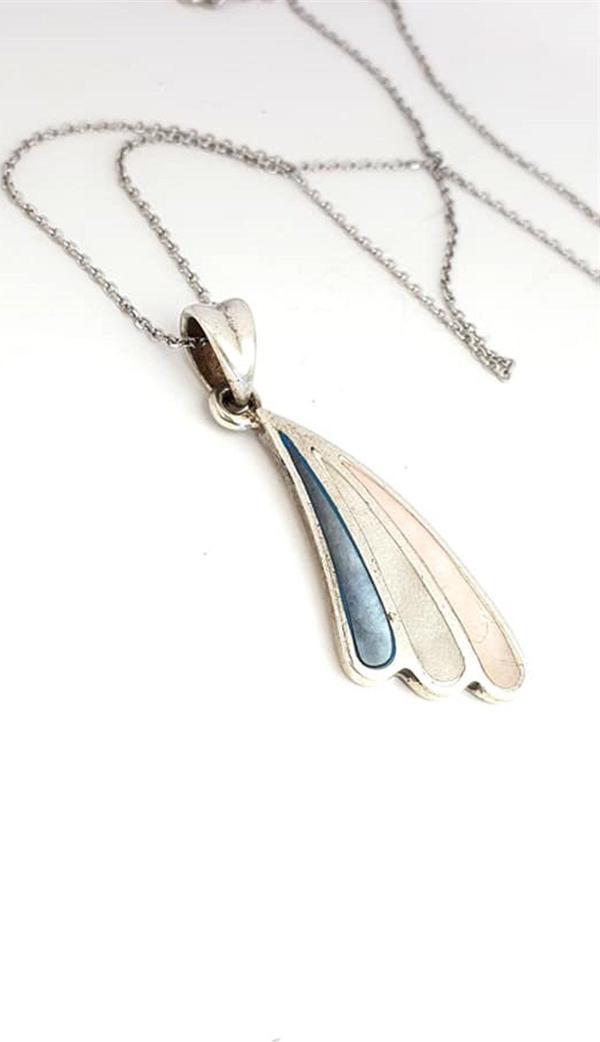 Renkli sedef taşlı 925 ayar gümüş tasarım kolye - Image 1