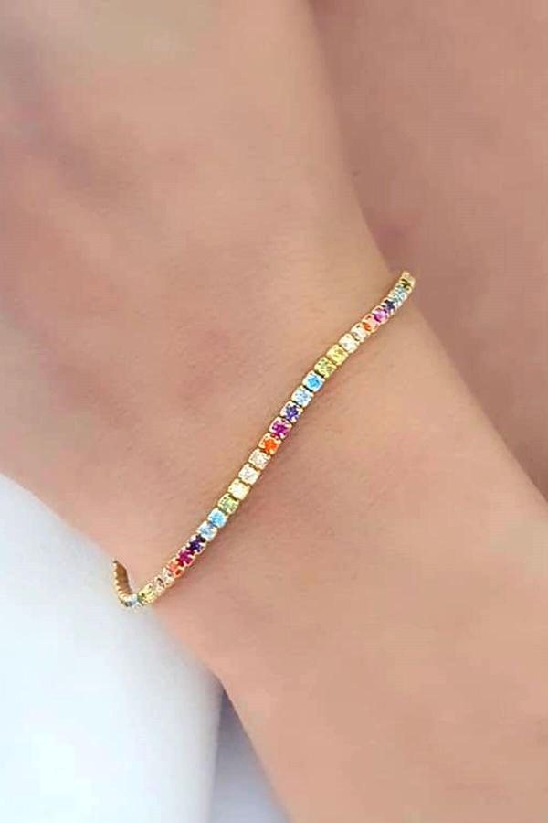Renkli swarovski taşlı 925 ayar gümüş üzerine altın kaplama bileklik  - Image 1