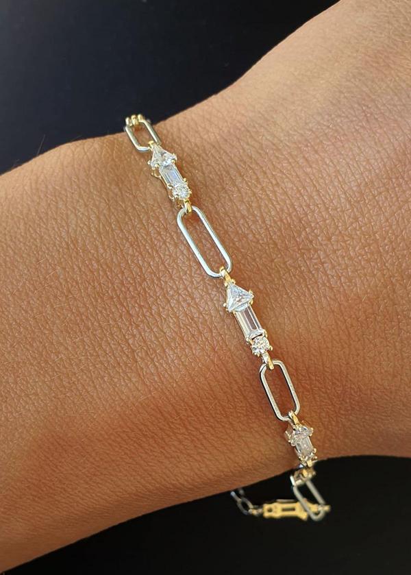 Zirkon Taş Detaylı 925ayar Gümüş Üzerine Altın Kaplama Luxry Tasarım Trend Bileklik - Image 1