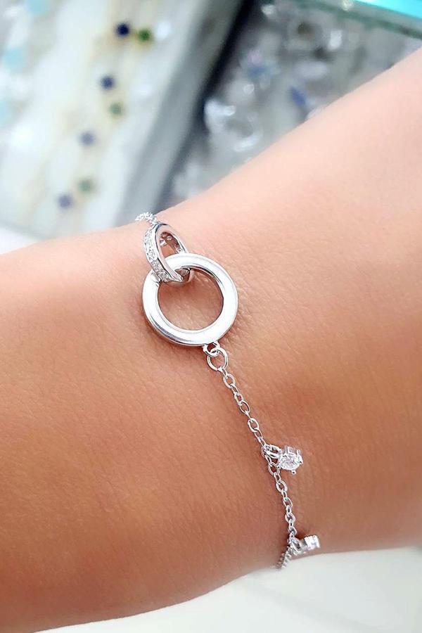 Zirkon Taş Detaylı 925ayar Gümüş İtalyan Tasarımı Trend Sevgi Bağı Bileklik - Image 1