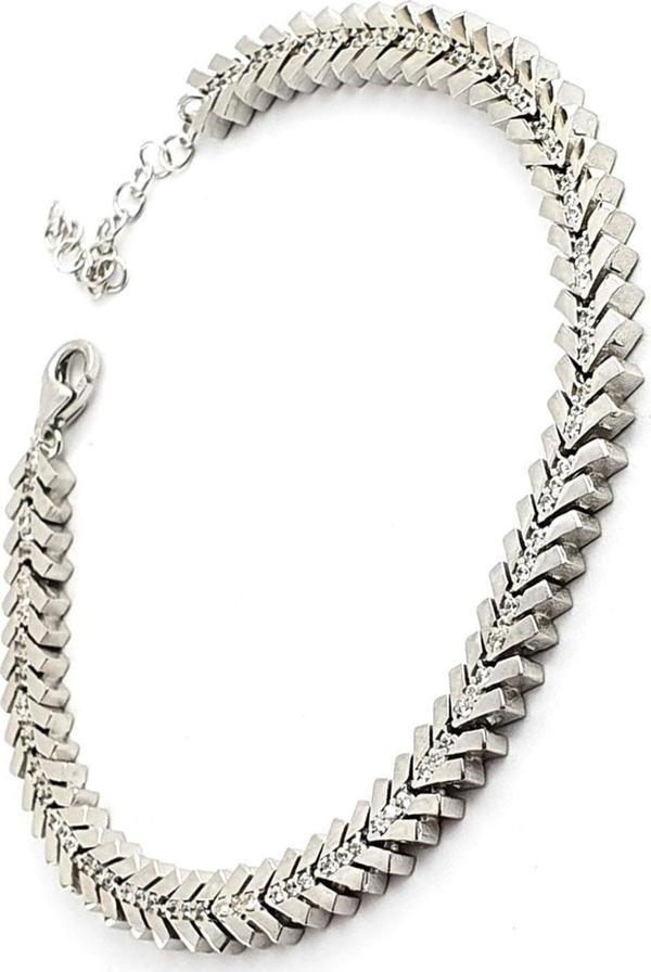 Zirkon Taş Detaylı 925ayar Gümüş Luxury Tasarım Su Yolu Bileklik - Image 1