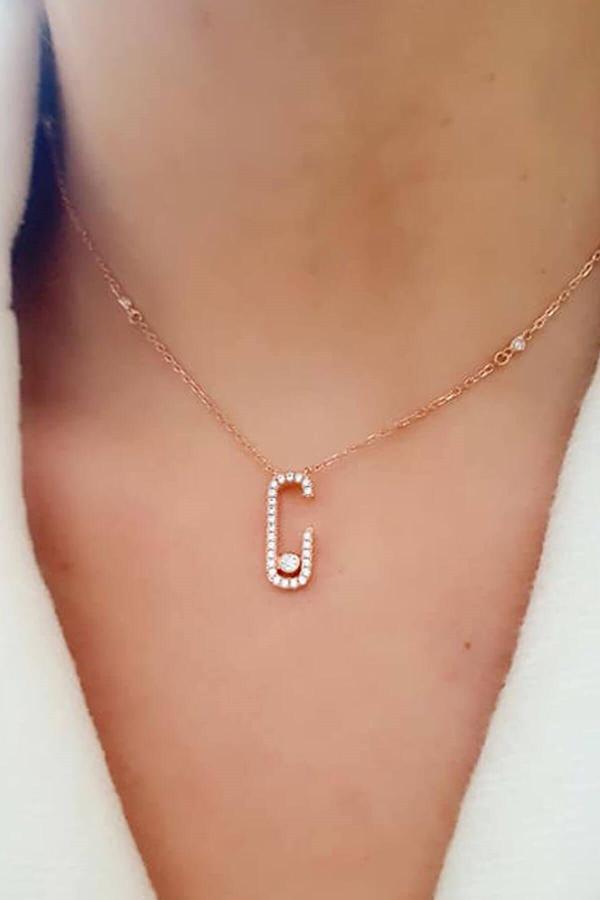 Taşı hareketli zinciri taş detaylı gümüş rose kolye - Image 1