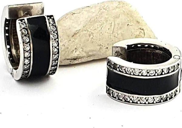 Zirkon taş detaylı mine işçiliği italyan tasarimi 925ayar gümüş halka küpe 1 cm çap - Image 1