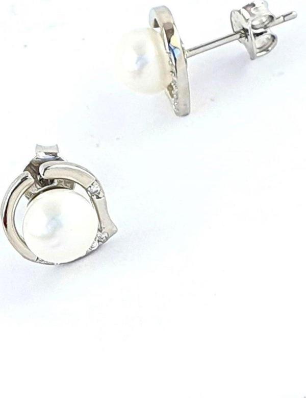 Zirkon Taşlı 925ayar Gümüş Damla İnci küpe - Image 1