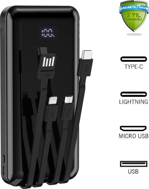Robeve 10000 Mah Dijital Göstergeli Dahili Kablolu Powerbank 10000 Mah Powerbank Powerbank - Image 1