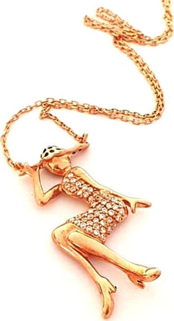 Zirkon taşlı gümüş rose kokoş kadın tasarım kolye - Image 1