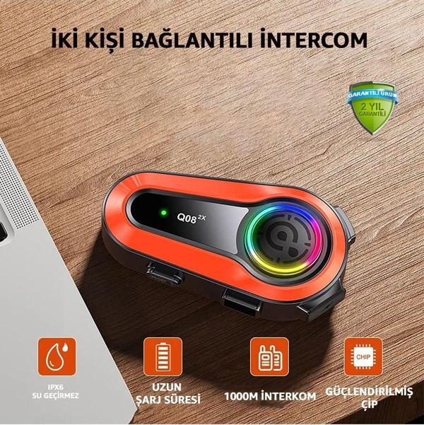 Robeve Q08-2X İki Kişi Bağlantılı Motorsiklet Kask İntercom Rgb Işıklı Motorsiklet İnterkom - Image 1