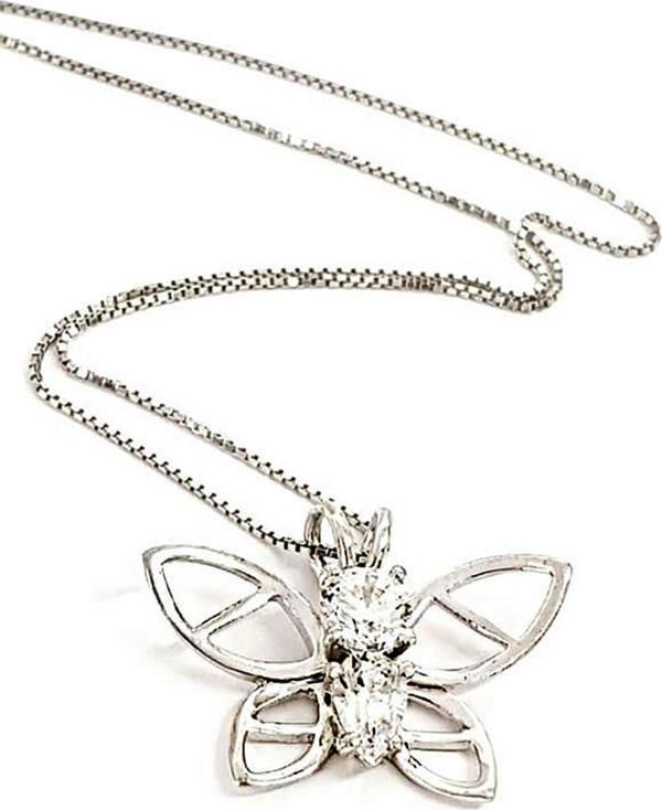 zirkon taşlı kelebek figürlü gümüş bayan kolye - Image 1