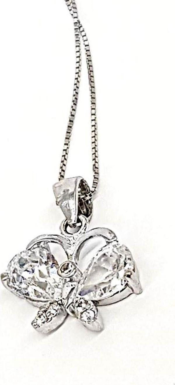 Zirkon taşlı pırlanta ışıltısında kelebekli gümüş kolye - Image 1