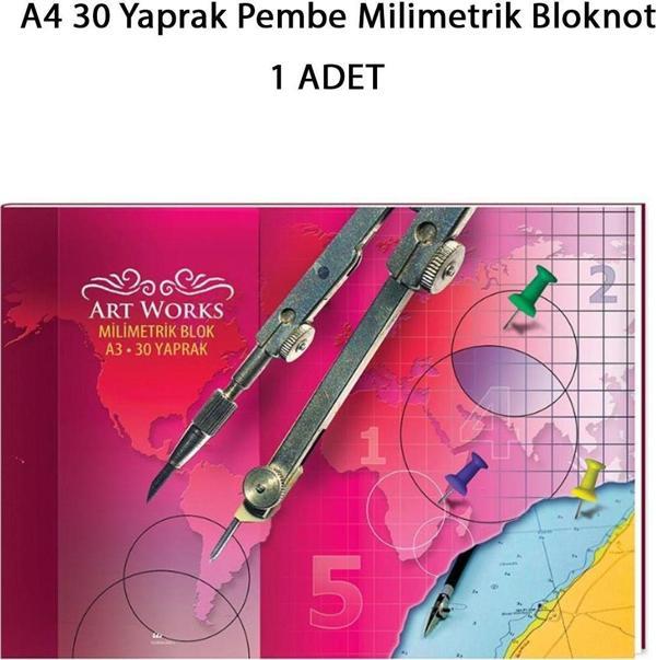 Mbb E-Ticaret A4 30 Yaprak Pembe Milimetrik Bloknot - Image 1