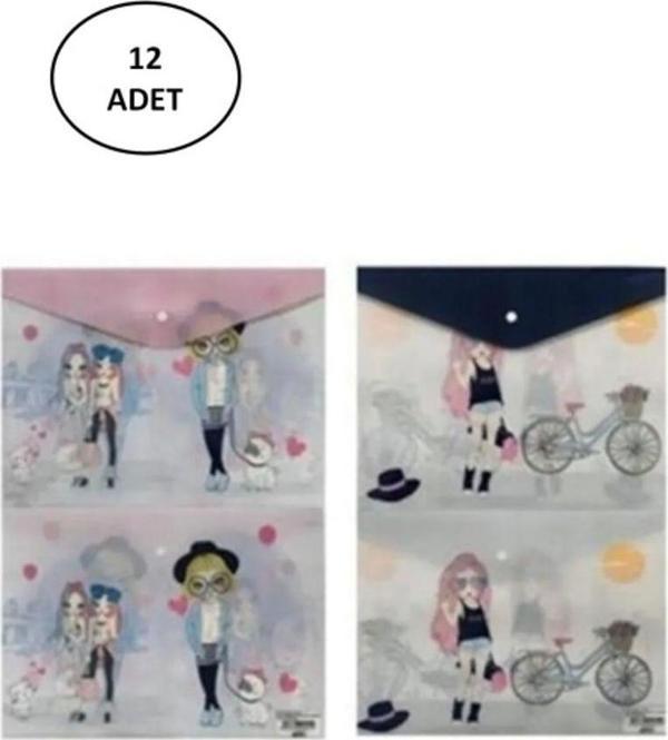 Mbb E-Ticaret Puti Desenli A4 Çıtçıtlı Dosya Kızları 2 Desen (12 Li Paket) - Image 1