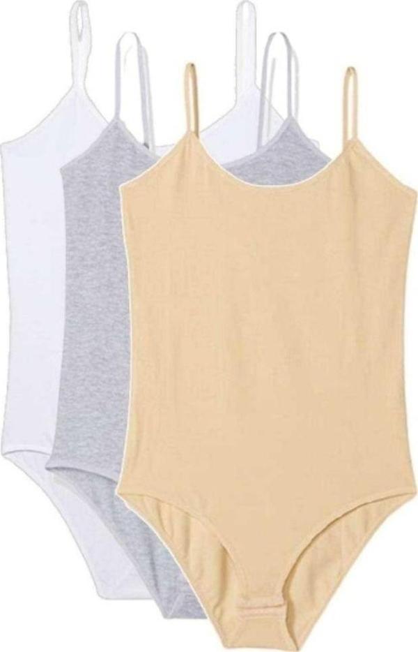 Mbb E-Ticaret 3 Adet İp Askılı Kadın Çıtçıtlı Body Beyaz Gri Ten - Image 1