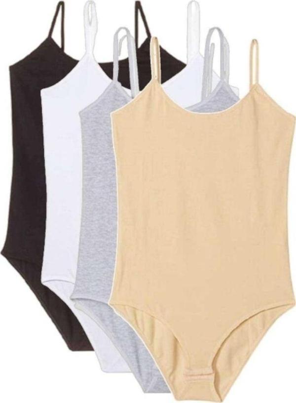 Mbb E-Ticaret 4 Adet İp Askılı Kadın Çıtçıtlı Body Siyah Beyaz Gri Ten - Image 1
