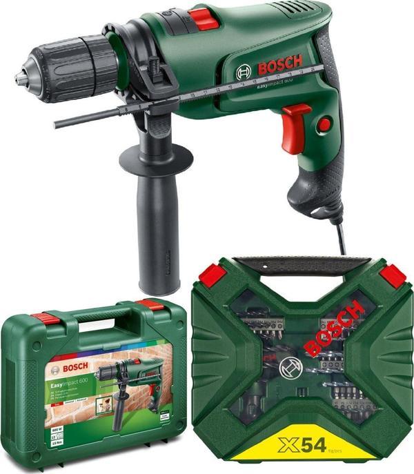 Bosch Easyimpact 600 Darbeli Matkap + 54 Parça Matkap Ucu Seti / Cırcır Tornavida Vidalama - Image 1