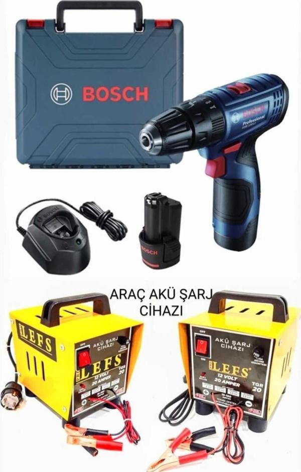 Bosch Gsb 120 Li Darbeli Akülü Vidalama (Çift) Batarya Ve Prolefs 12 V 20 Ah Akü Şarj Cihazı - Image 1