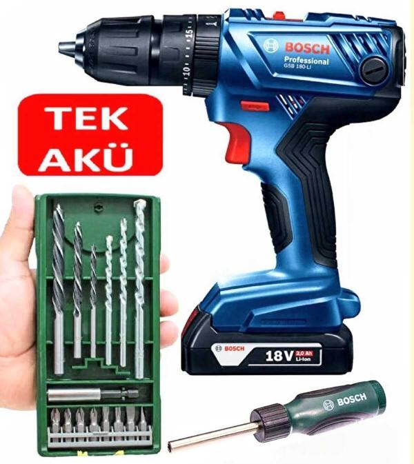 Bosch Gsb 180 Li Darbeli Matkap Vidalama (Tek Akü)Ve 16 Parça Uç Seti - Image 1