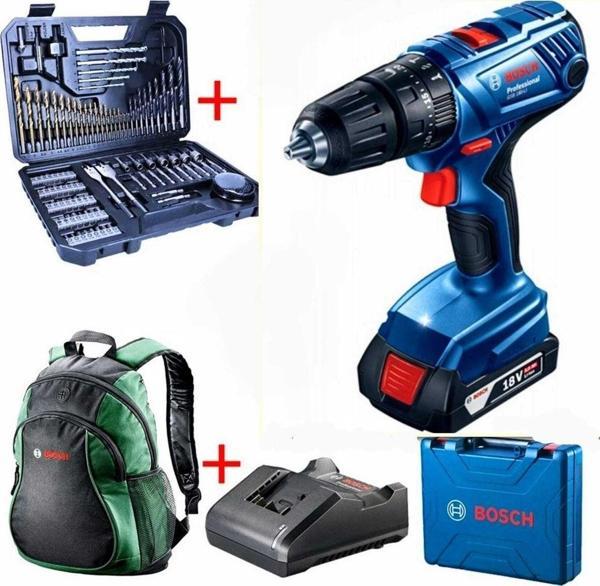 Bosch Gsb 180 Lı Darbeli Matkap Vidalama (Tek Bataryalı) , 103 Parça Uç Seti Ve Çanta - Image 1