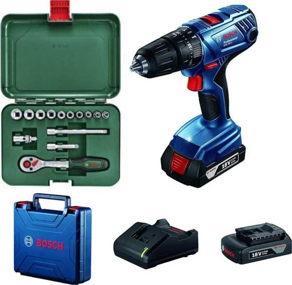 Bosch Gsb 180 Li Darbeli Şarjlı Matkap Vidalama Çift Akülü Ve 14 Parça Bosch Lokma Seti Hediye - Image 1