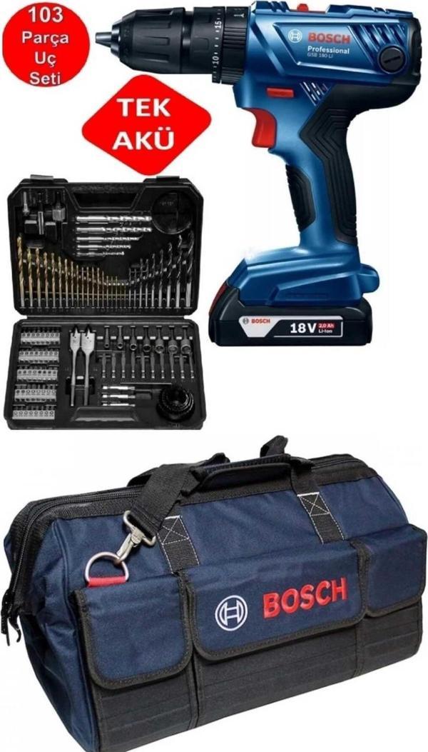 Bosch Gsb 180 Li Şarjlı Darbeli Matkap Vidalama 103 Parça Uç Ve Çanta Hediyeli - Image 1