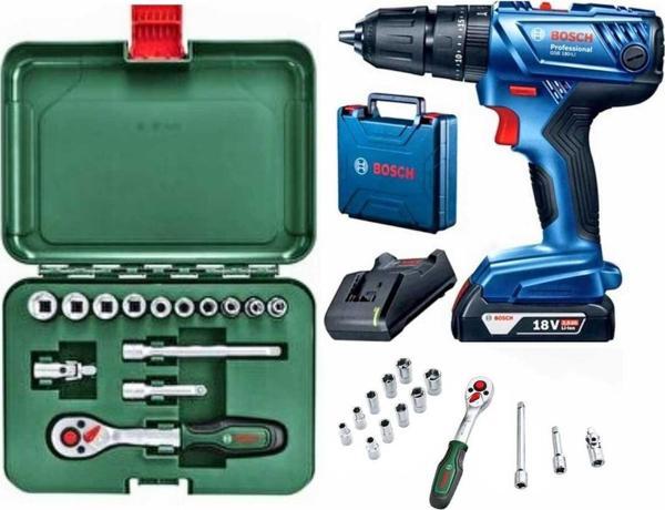 Bosch Gsb 180 Li Tek Akülü Darbeli Şarjlı Matkap Vidalama Ve 14 Parça Bosch Lokma Seti Hediye - Image 1