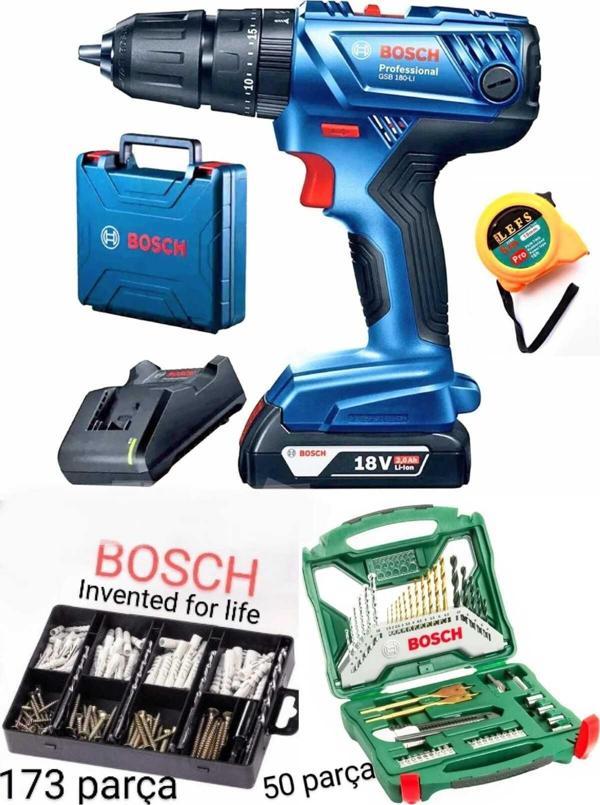 Bosch Gsb 180 Li Tek Batarya Ve 224 Parça Aksesuar Seti - Image 1