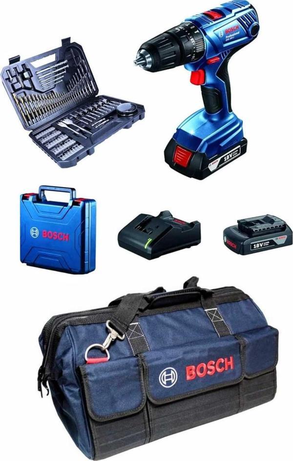 Bosch Gsb 180'Li Şarjlı Darbeli Matkap Vidalama Çift Akülü 103 Parça Uç Ve Çanta Hediyeli - Image 1