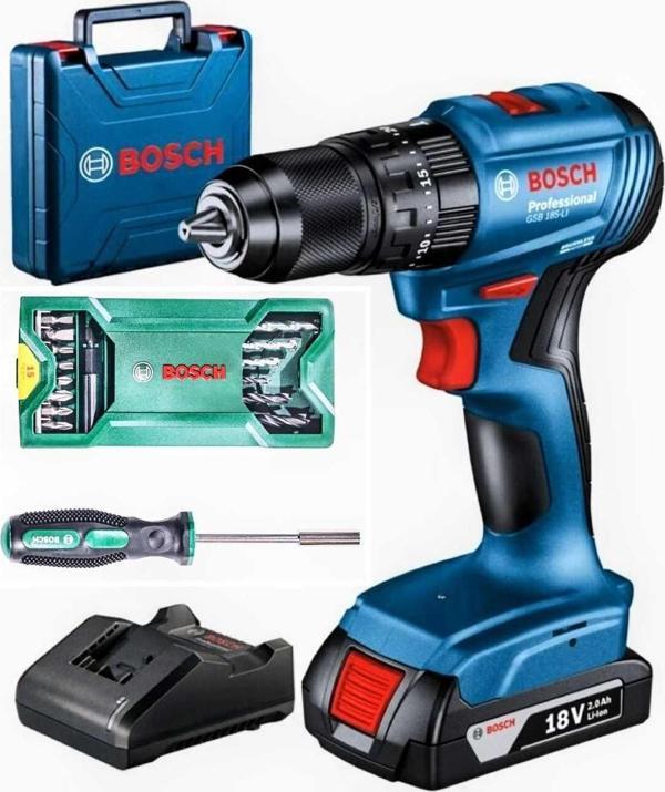 Bosch Gsb 185 Li Tek Akülü Darbeli Kömürsüz Matkap Vidalama Ve Bosch 16 Parça Uç Seti - Image 1