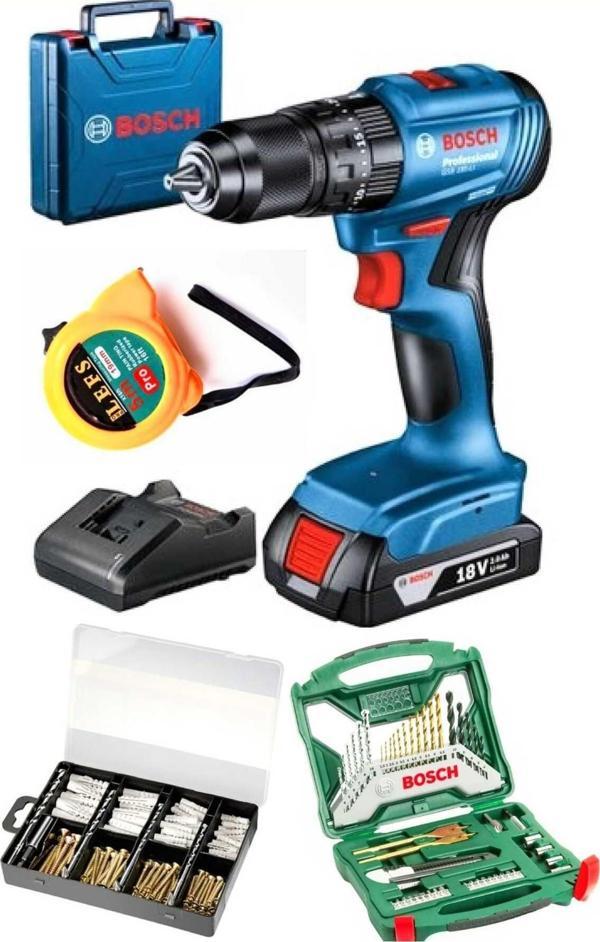 Bosch Gsb 185 Li Tek Bataryalı Darbeli Şarjlı Matkap Vidalama Ve 224 Parça Bosch Aksesuar Seti - Image 1