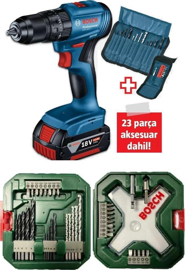 Bosch Gsb 185-Li (Tek Akülü) Kömürsüz Darbeli Matkap Vidalama Şarjlı Matkap + 38 Parça Aksesuar Seti - Image 1