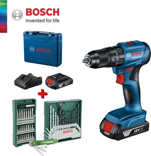 Bosch Gsb 185-Li Çift Akülü Kömürsüz Darbeli Matkap Vidalama Şarjlı Matkap 41 Parça Bits Uç Aksesuar Set - Image 1