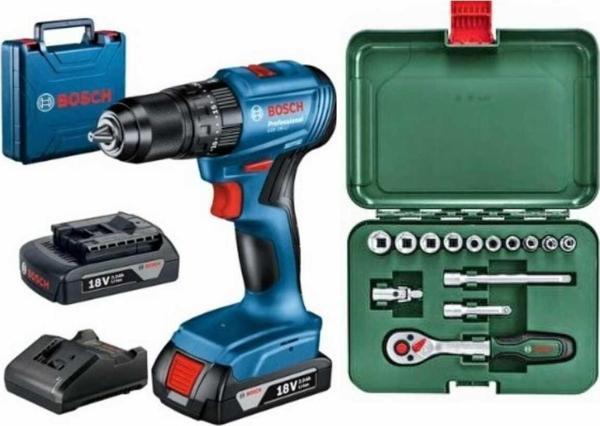 Bosch Gsb 185-Li Darbeli Kömürsüz Çift Akülü Şarjlı Matkap Vidalama Ve 14 Parça Lokma Seti Hediye - Image 1