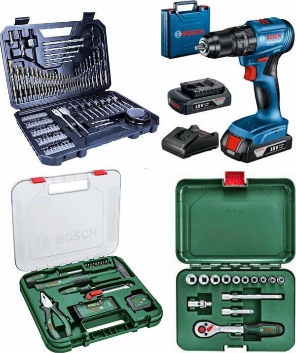 Bosch Gsb 185-Li Darbeli Kömürsüz Çift Batarya ,144 Parça Aksesuar Lokma Ve El Aleti Setleri Hediye - Image 1