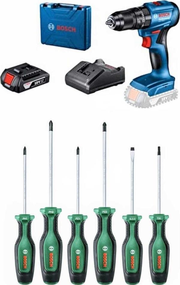 Bosch Gsb 185-Li Darbeli Kömürsüz Tek Akü Ve Bosch 6 Lı Tornavida Seti Hediye - Image 1